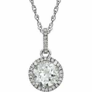 14kt White Gold 1/10 CTW Genuine Diamond and Created White Sapphire Necklace 18"