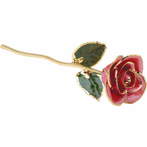 Image of Real Lacquered Pink 12" Rose with 24kt Gold Trim FREE Shipping & Gift Box