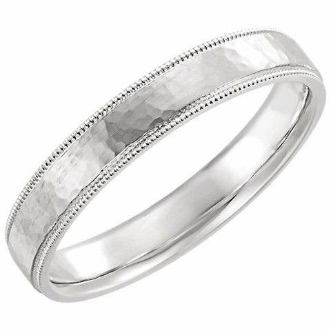 Image of SIZE 8.5 - 14K White Gold Flat Milgrain Comfort Fit Satin & Hammer Finish Band