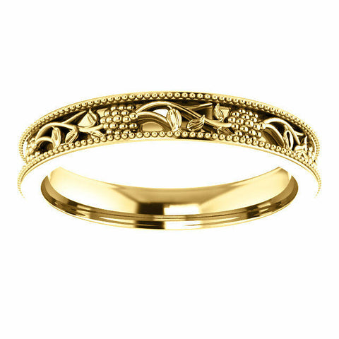 Image of SIZE 5.5 - 14K Solid Yellow Gold Floral Inspired Wedding Band 3.5mm Wide Ring