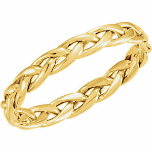 SIZE 6 - 14k Yellow Gold Hand Woven 3.75 mm wide Design Wedding Band Timeless