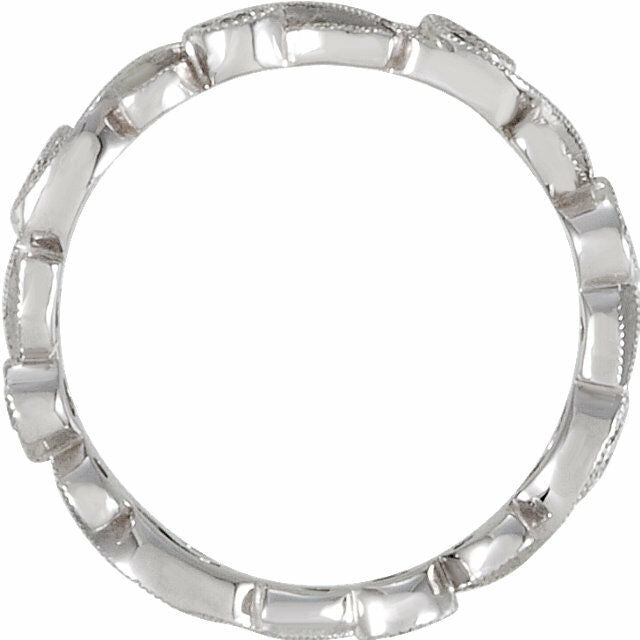 Diamond Eternity Band 1/4 CTW 14k White Gold Sculptured Design Bridal Ring Sz 7