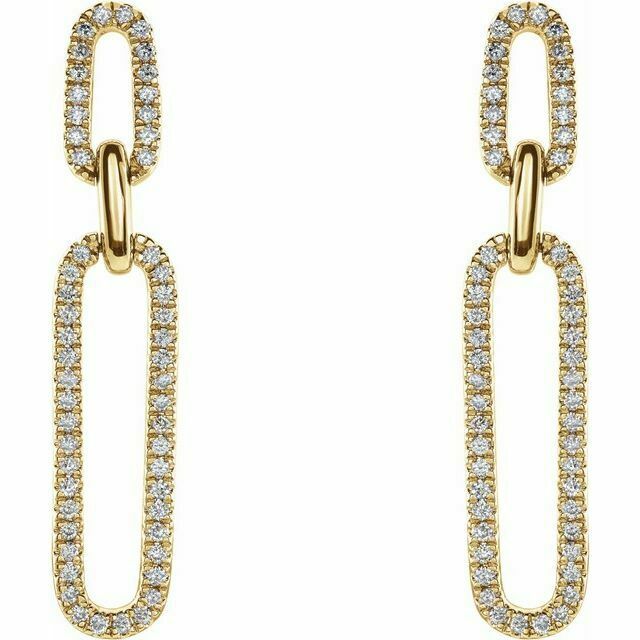 14K Yellow Gold 1/3 CTW Diamond Link Drop Earrings 32.5x6 mm