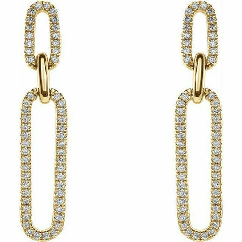 Image of 14K Yellow Gold 1/3 CTW Diamond Link Drop Earrings 32.5x6 mm