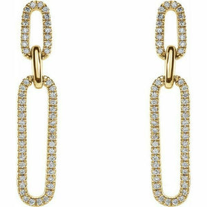 14K Yellow Gold 1/3 CTW Diamond Link Drop Earrings 32.5x6 mm