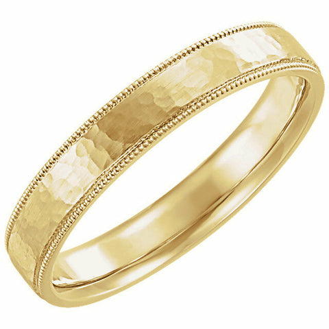 Image of SIZE 9.5 - 14K Yellow Gold Flat Milgrain Comfort Fit Satin & Hammer Finish Band