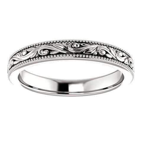 Image of SIZE 5 - Engraved Scroll Design 14k White Gold Wedding Band 3.2mm Wide