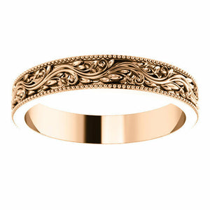 SIZE 5 - 4mm 14k Rose Gold Sculptural-Inspired Milgrain Bridal Wedding Band