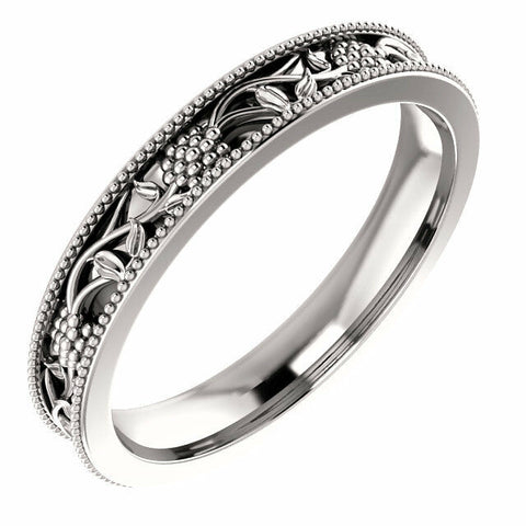 Image of SIZE 5 - 14K White Gold Floral Inspired Wedding Band 3.5mm Wide Solid Gold Ring