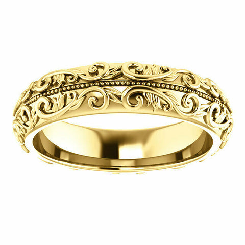 Image of SIZE 10.5 - 14K Yellow Gold Sculptural Wedding Band with Milgrain Center 5 mm