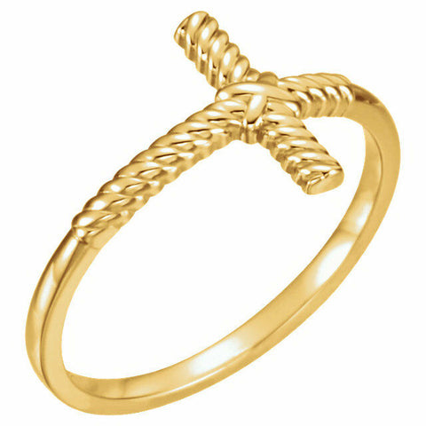 Image of Size 7 - 14k Yellow Gold Rope Sideways Cross Ring Religious Jewelry Free Ship