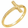 Size 7 - 14k Yellow Gold Rope Sideways Cross Ring Religious Jewelry Free Ship