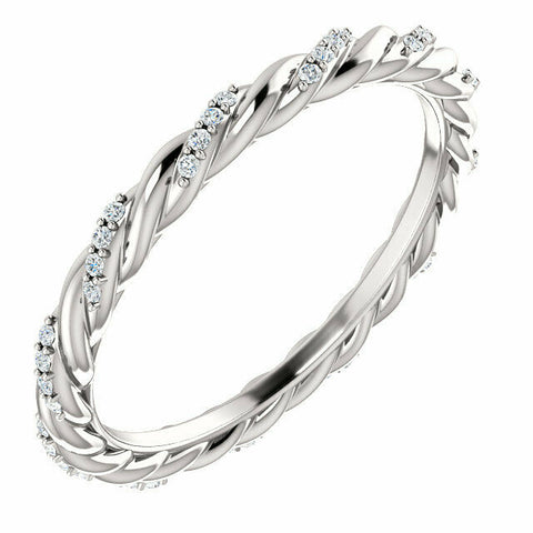 Image of SZ 4.5 - 14K White Gold 1/6 CTW Diamond Rope Eternity Band 3mm Wide 40% off MSRP