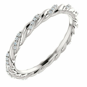 SZ 4.5 - 14K White Gold 1/6 CTW Diamond Rope Eternity Band 3mm Wide 40% off MSRP