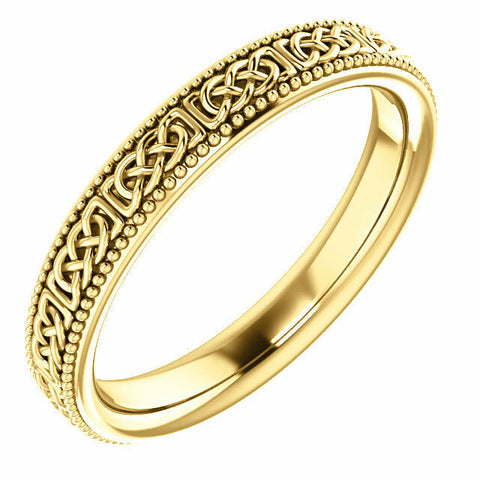 Image of SIZE 6.5 -14K Yellow Gold 3mm Wide Celtic-Inspired Milgrain Wedding Band / Ring