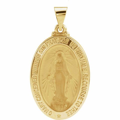 Image of 14K Yellow Gold Miraculous Mary 29x20mm Oval Hollow Center Pendant Medal New