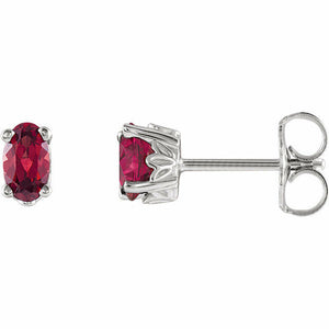 Genuine Oval Mozambique Garnet Stud Earrings 14k White Gold Friction Back Posts