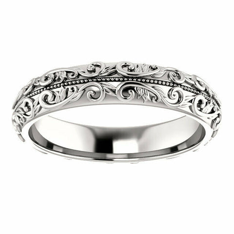 Image of SIZE 8 Platinum Sculptural Wedding Band with Milgrain Center 5mm 40% Off SRP