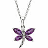 Dragonfly Necklace 14K White Gold Amethyst and .02 CTW Diamond with 18" chain