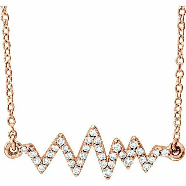 14K Rose Gold 1/6 CTW Diamond Heartbeat 16-18" Necklace with Adjustable Chain