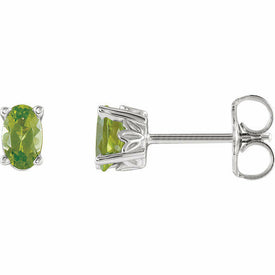 Genuine Oval Light Green Peridot Stud Earrings 14k White Gold Friction Backs