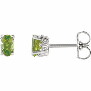 Genuine Oval Light Green Peridot Stud Earrings 14k White Gold Friction Backs