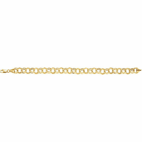 Image of 7.9 mm Wide 7.25 Inch 14kt Yellow Gold Double Link Charm Bracelet Lobster Clasp