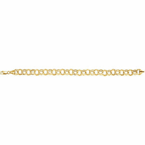 7.9 mm Wide 7.25 Inch 14kt Yellow Gold Double Link Charm Bracelet Lobster Clasp