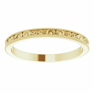 14kt Yellow Gold Sculptural Relief Style Size 7.5 Design Wedding Band 2.5mm wide