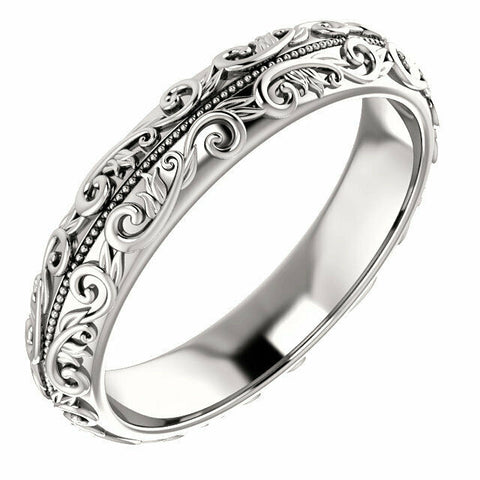 Image of SIZE 10.5 - 14K White Gold Sculptural Wedding Band with Milgrain Center 5 mm