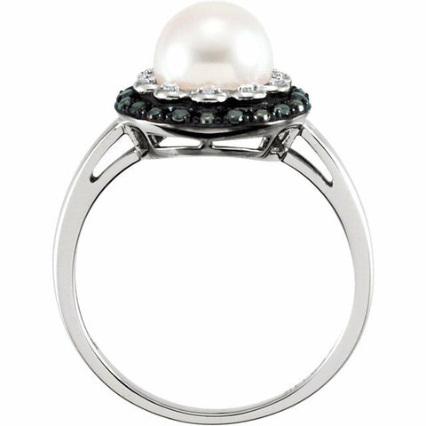 Image of 14k White Gold Freshwater Pearl & Black and White Diamond Ring + FREE Shipping