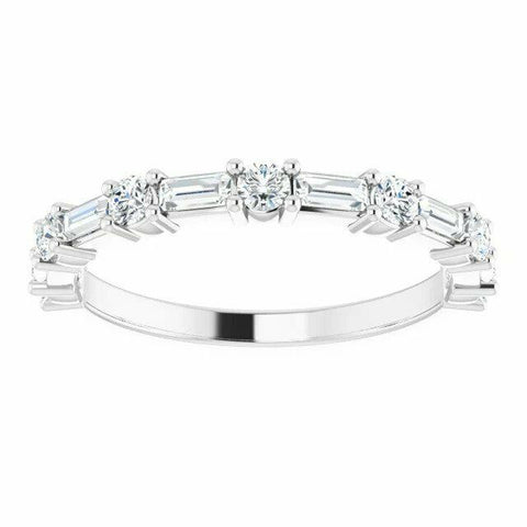 Image of Baguette and Round 1/3 CTW Diamond Ring Stackable Band Size 7 14kt White Gold