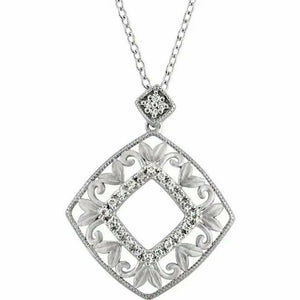 ON SALE 1/6 ct.tw. Diamond Sterling Silver Filigree Vintage Style Necklace 18"