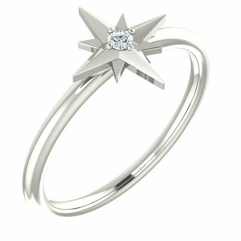 Image of Women's Sterling Silver .03 CT Diamond Star Ring Sizes 6-8 including 1/4 sizes