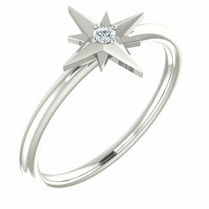 Women's Sterling Silver .03 CT Diamond Star Ring Sizes 6-8 including 1/4 sizes