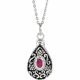 JULY Tear ASH HOLDER Birthstone Pendant 18" Chain Sterling Silver Jewellery
