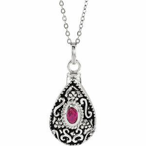 JULY Tear ASH HOLDER Birthstone Pendant 18" Chain Sterling Silver Jewellery