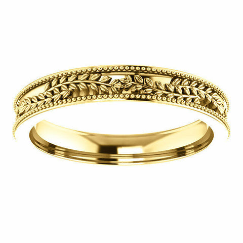 Image of SIZE 7.5 - 14K Yellow Gold Vine and Leaf Design Wedding Band 3.65mm Wide Ring