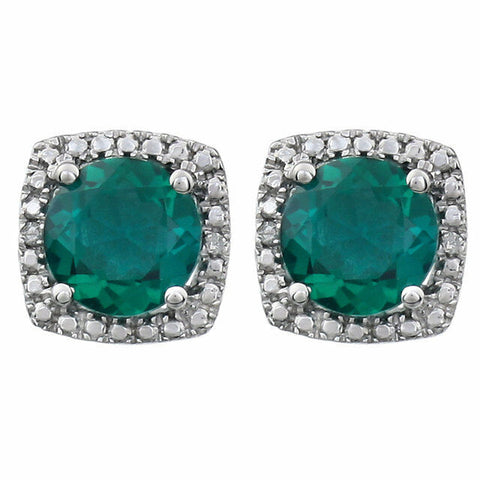 Image of Sterling Silver 6mm Lab Created Emerald & .015 ct tw Diamond Earrings