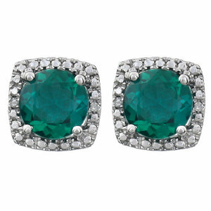 Sterling Silver 6mm Lab Created Emerald & .015 ct tw Diamond Earrings