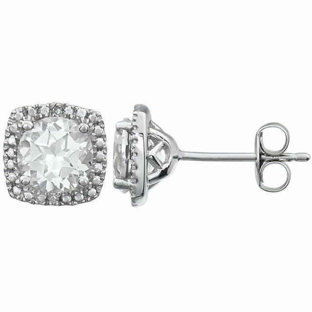Sterling Silver 6mm Lab Created White Sapphire & .015 ct tw Diamond Earrings