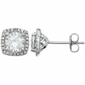 Sterling Silver 6mm Lab Created White Sapphire & .015 ct tw Diamond Earrings
