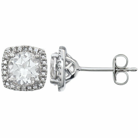 Image of Sterling Silver 6mm Lab Created White Sapphire & .015 ct tw Diamond Earrings