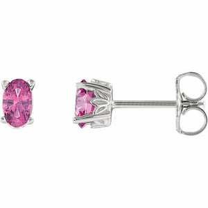 Genuine Oval Pink Tourmaline Stud Earrings 14k White Gold Friction Backs Posts