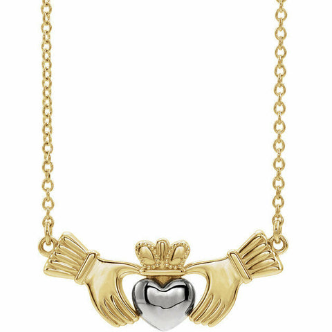 Image of 14K Yellow and White Gold Claddagh 16" Necklace Free Shipping New