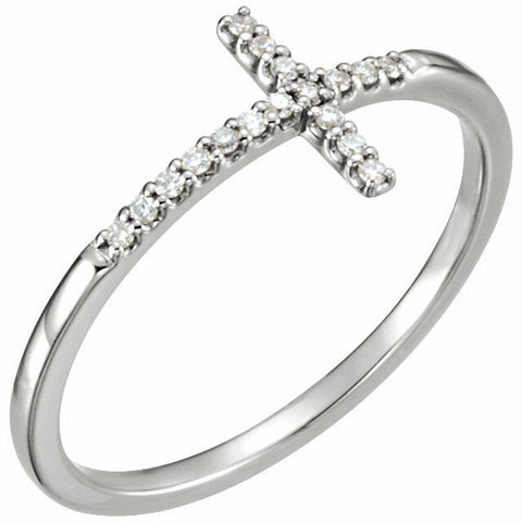 Image of Size 7 - Diamond Sideways Cross Ring 14kt White Gold Religious Jewelry Free Ship