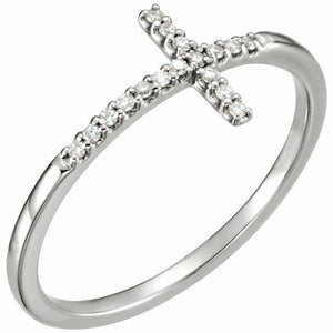 Size 7 - Diamond Sideways Cross Ring 14kt White Gold Religious Jewelry Free Ship