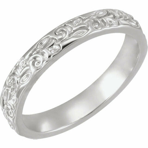 Image of SIZE 4 - 14kt White Gold Floral Inspired Wedding Band or Stackable Ring New