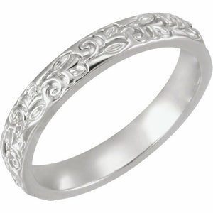 SIZE 4 - 14kt White Gold Floral Inspired Wedding Band or Stackable Ring New