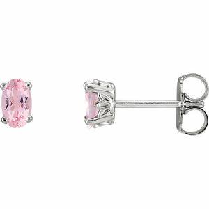 Genuine Oval Pink Morganite Stud Earrings in 14k White Gold Friction Back Posts